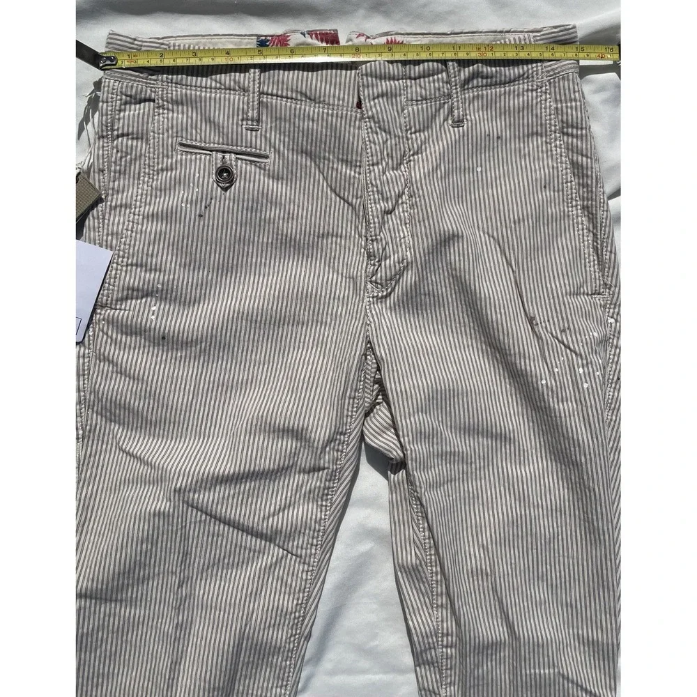 INCOTEX Beige Seersucker Pants Cotton Linen Button Fly Paint Splatter Mens 29